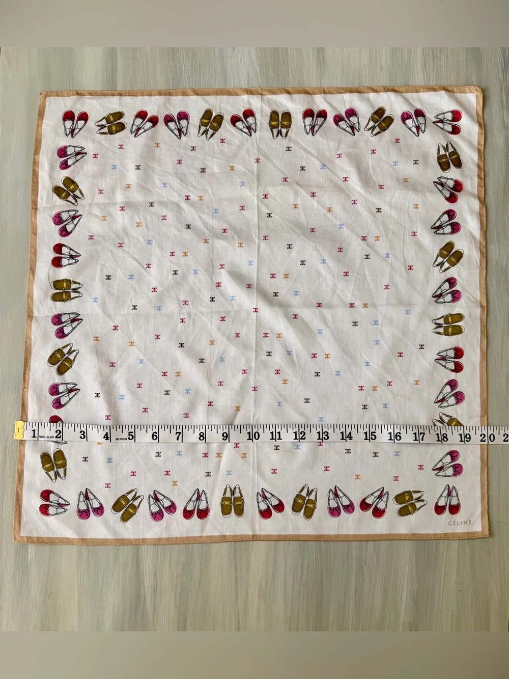 Céline Macadam Blazon White Cotton Square Scarf Whimsical Shoes Print